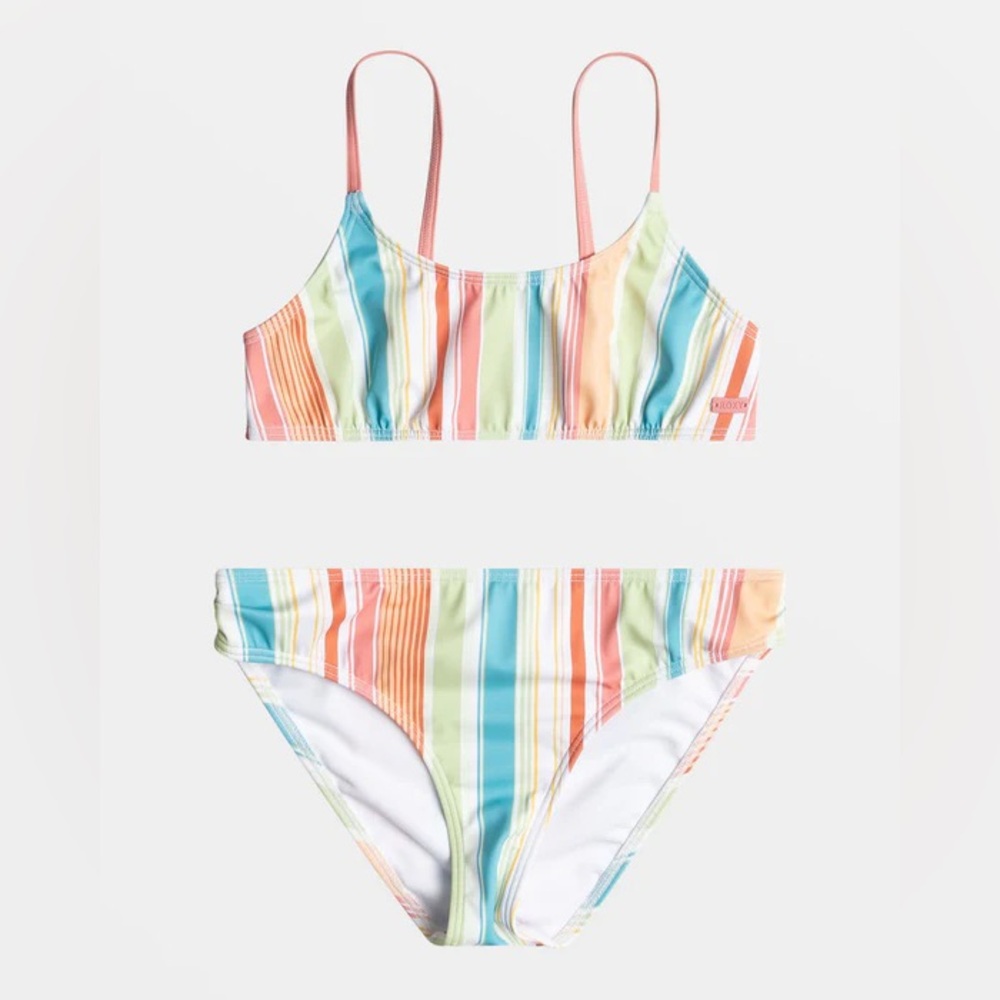 New with tag ROXY GIRLs SIESTA STRIPE BRALETTE BIKINI SET size 8